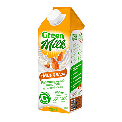 Молоко Миндаль на рисовой основе | 750 мл | Green Milk. Основа здоровья Уфа. Доставка продуктов.