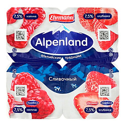 Йогуртный продукт Alpenland с малиной и клубникой 7,5% БЗМЖ 95 г