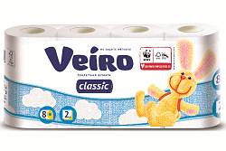 Бумага туалетная Veiro Classic 2-слойная 8 рулонов