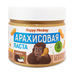 Паста арахисовая с кокосом | 330 г | Happy Monkey. Основа здоровья Уфа. Доставка продуктов.